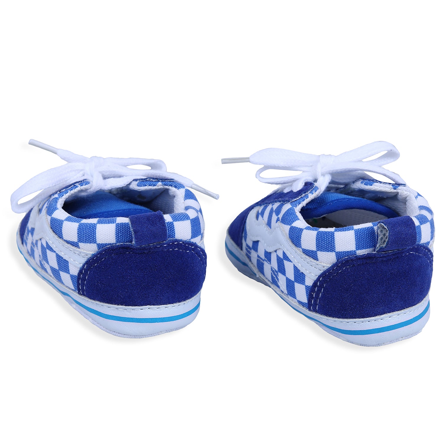 Baby Moo Checkered Lace-Up Casual Soft Sole Anti-Slip Sneaker Booties - Blue