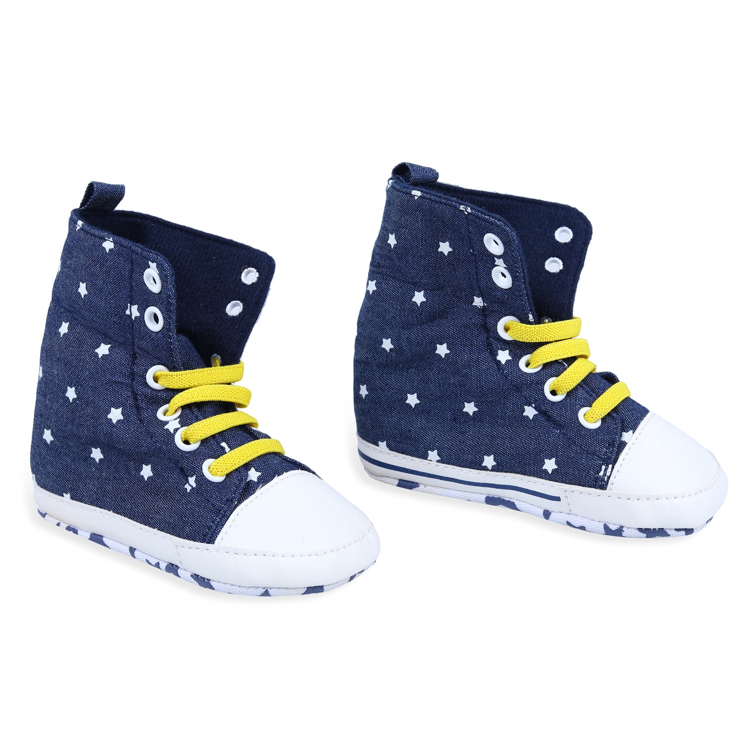 Baby Moo Star High Top Foldable Denim Casual Sneaker Booties - Blue