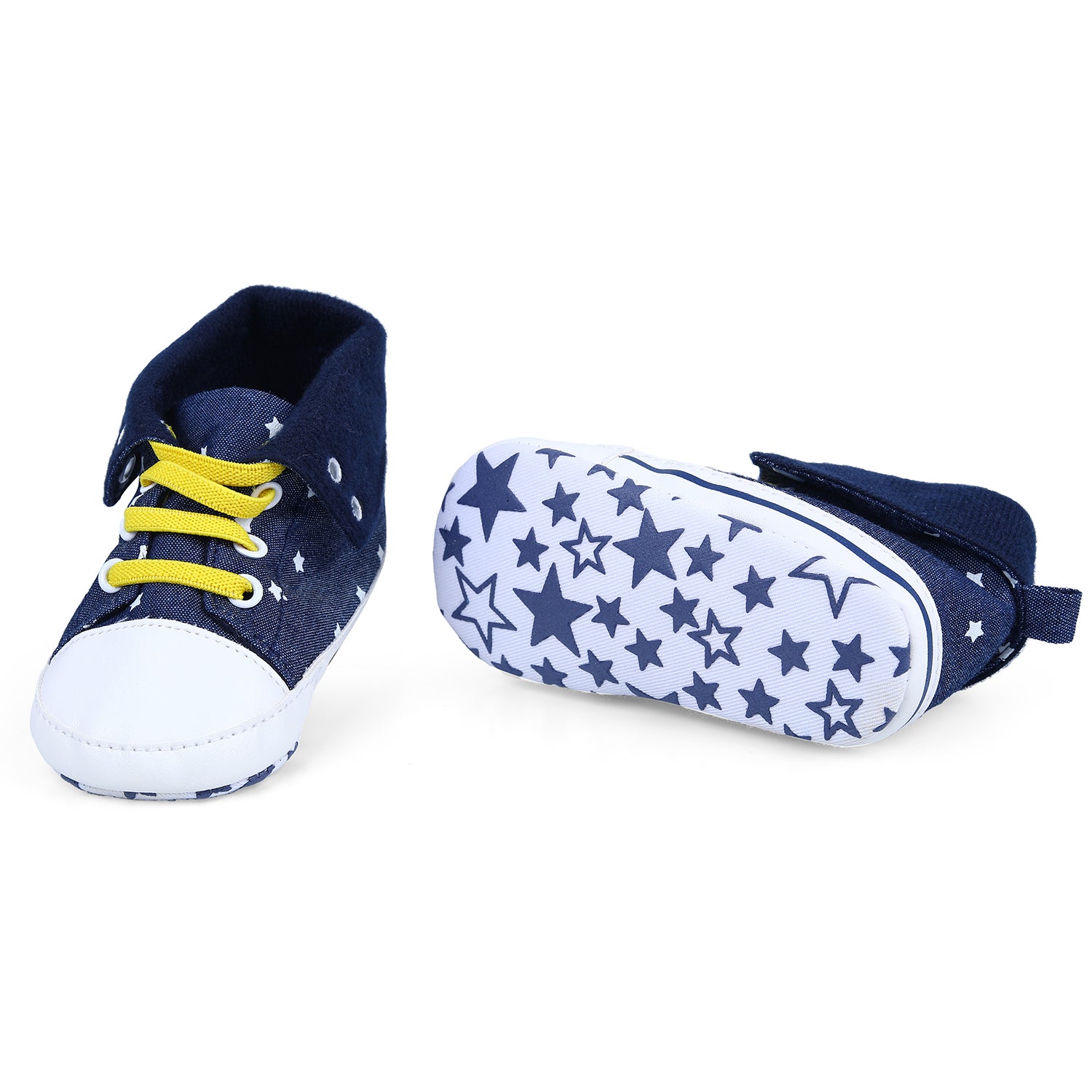 Baby Moo Star High Top Foldable Denim Casual Sneaker Booties - Blue