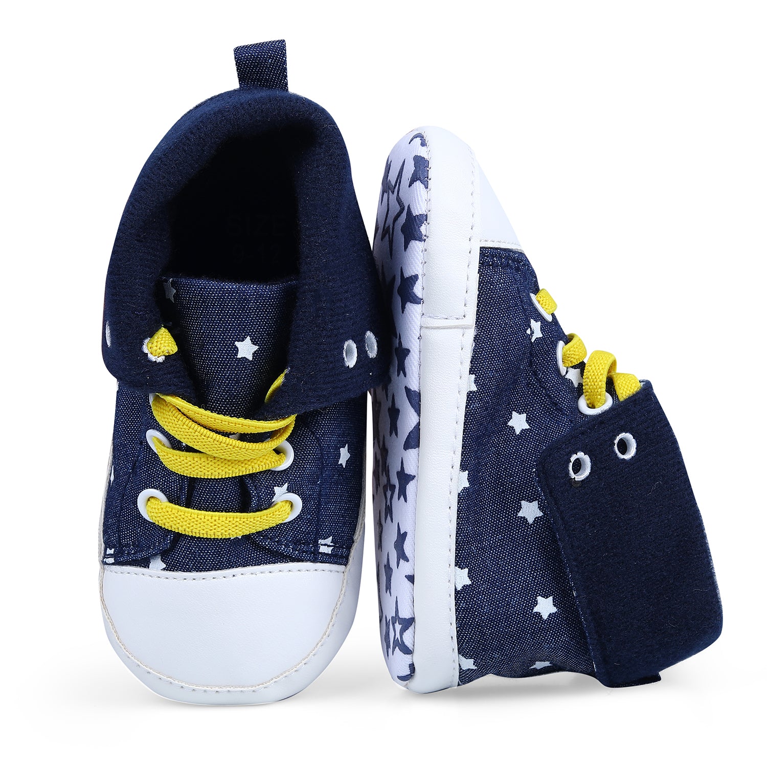 Baby Moo Star High Top Foldable Denim Casual Sneaker Booties - Blue