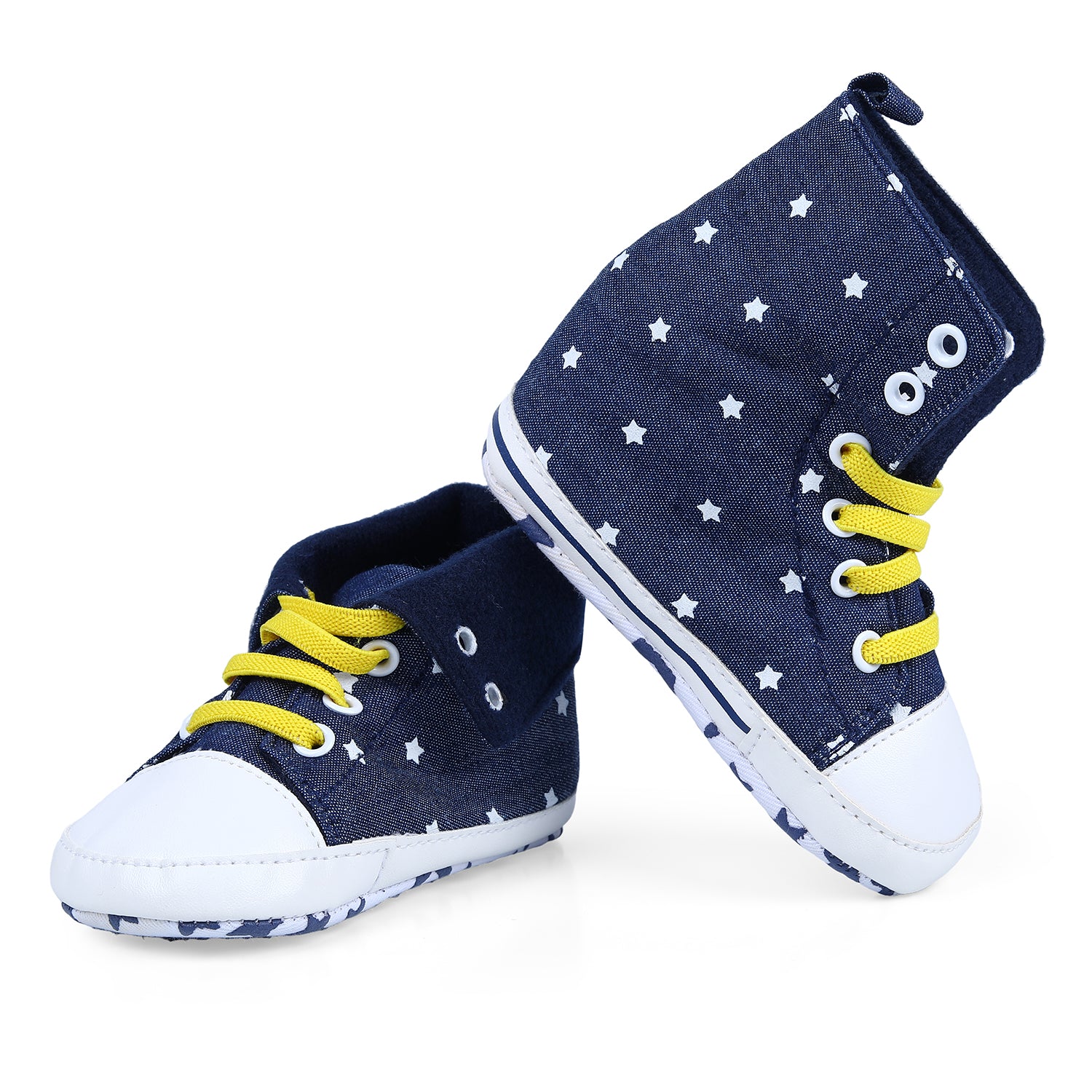 Baby Moo Star High Top Foldable Denim Casual Sneaker Booties - Blue