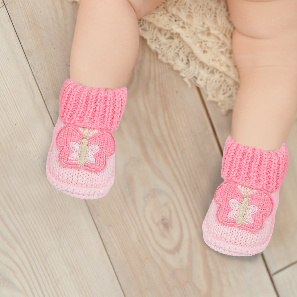 Baby Moo Butterfly Newborn Crochet Socks Booties - Pink