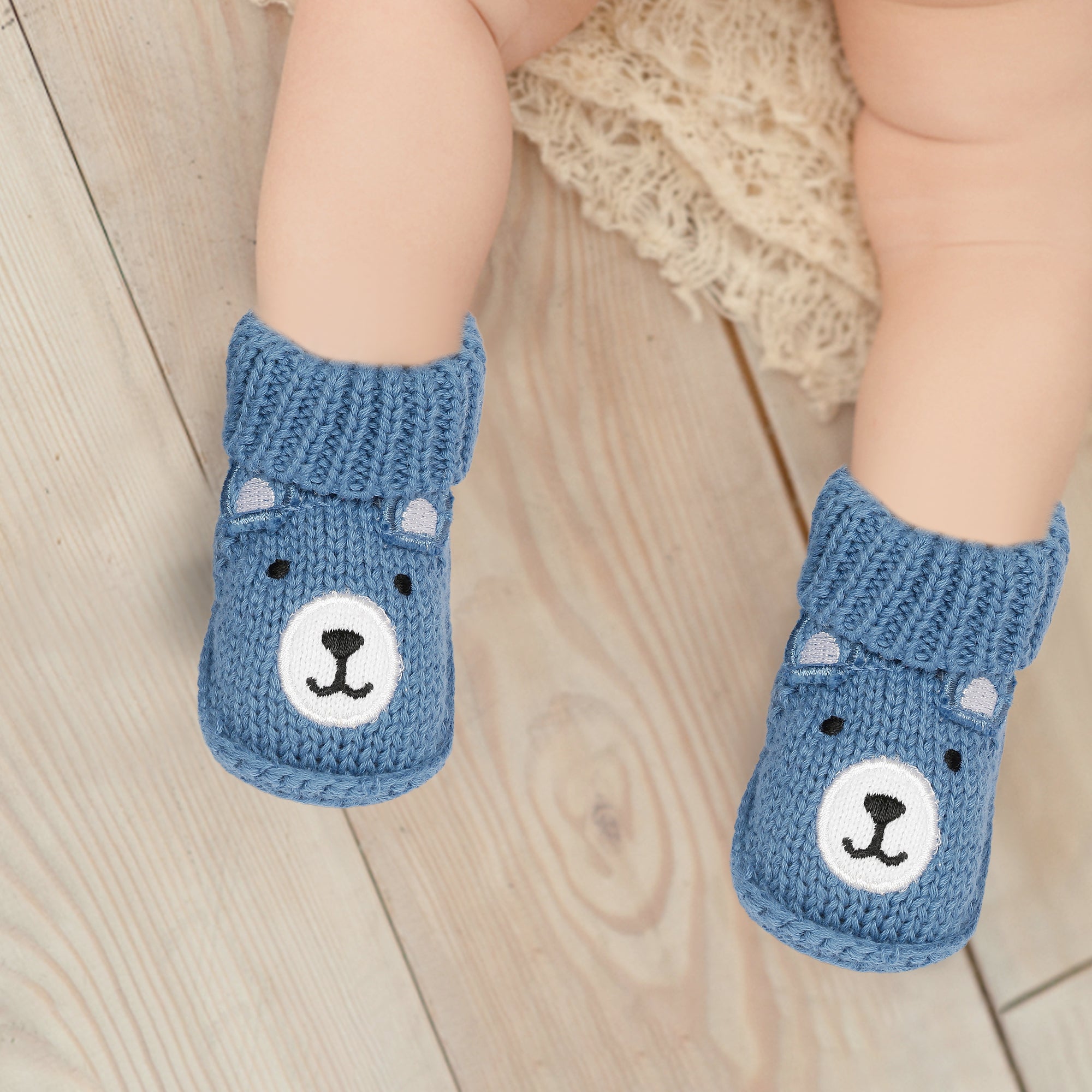 Baby Moo BFF Bear Newborn Crochet Socks Booties - Blue