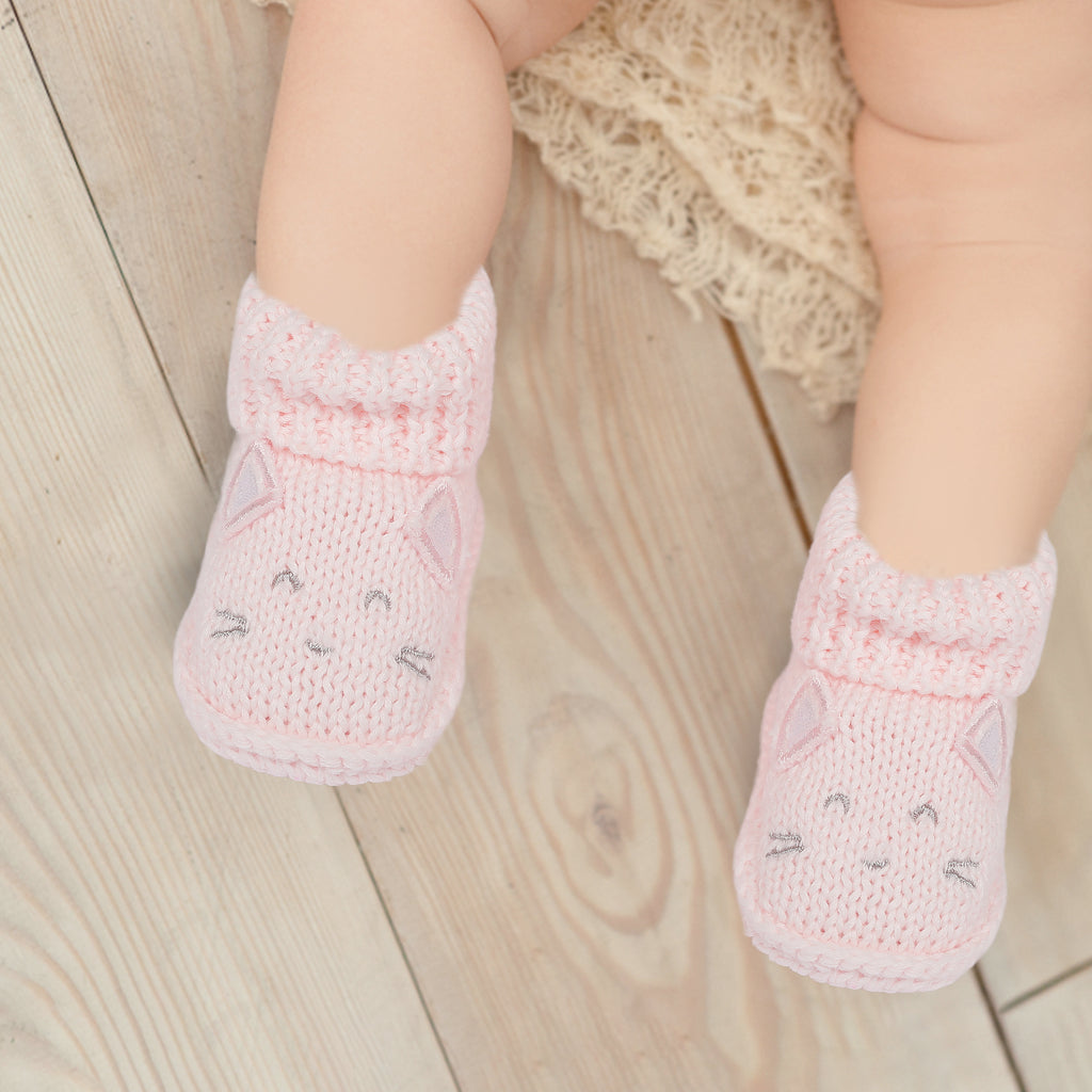 Baby Moo Blushing Kitty Newborn Crochet Socks Booties - Pink