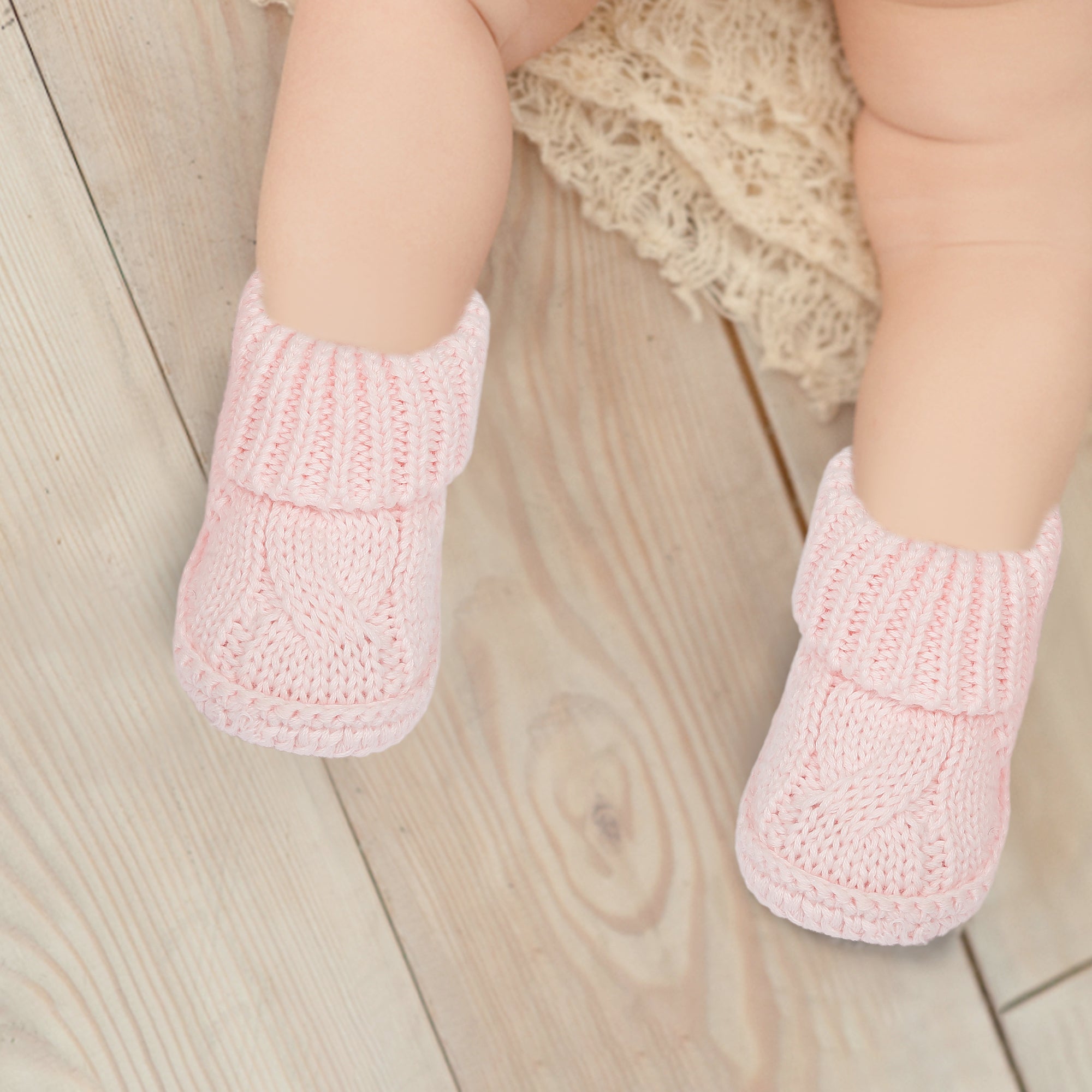 Baby Moo Knitted Newborn Crochet Socks Booties - Peach