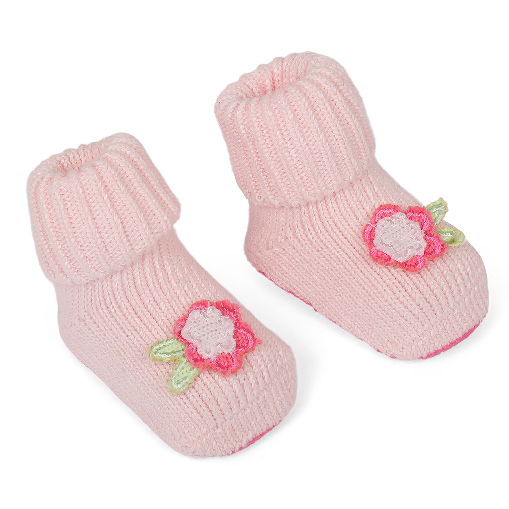 Baby Moo Rosy Newborn Crochet Socks Booties - Pink