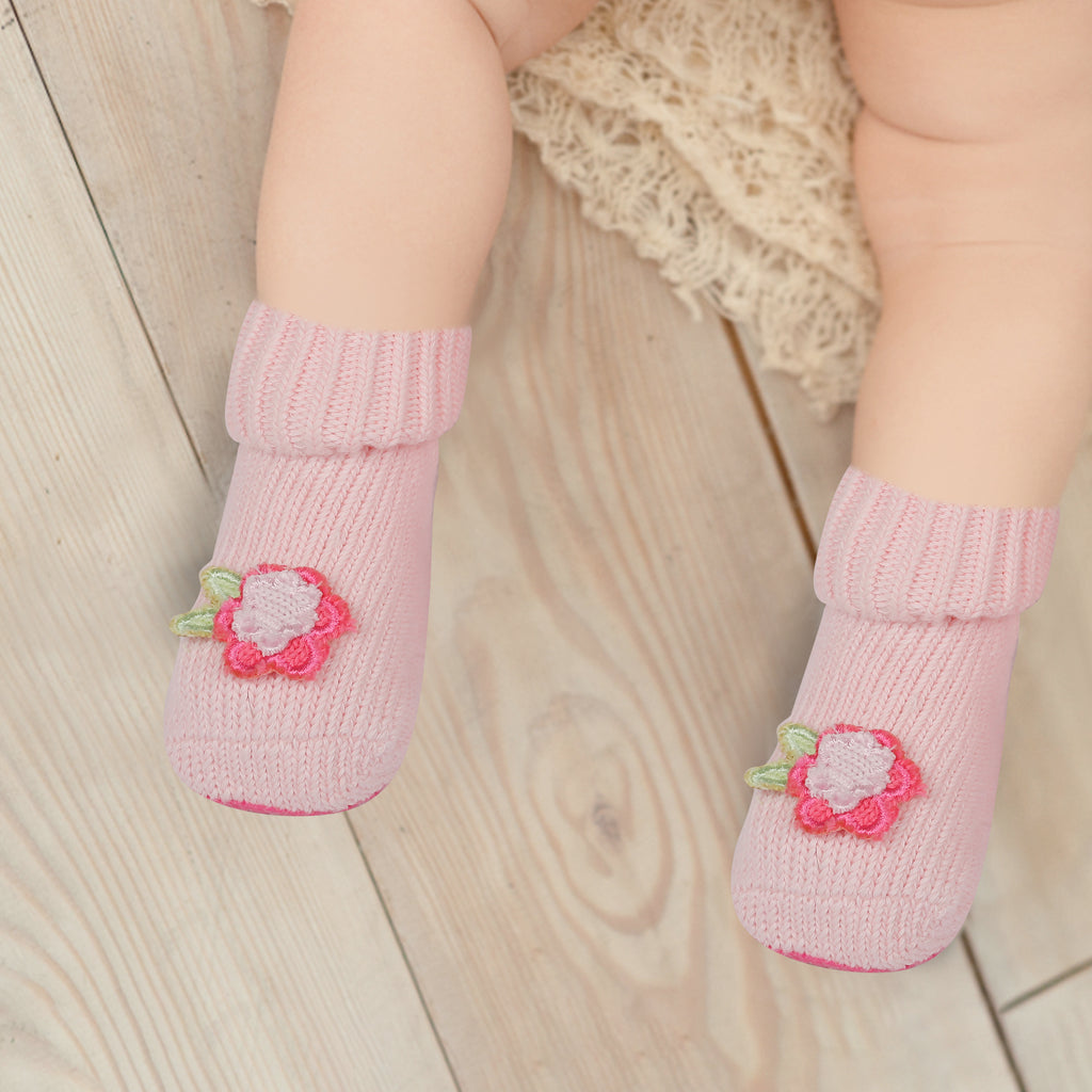 Baby Moo Rosy Newborn Crochet Socks Booties - Pink