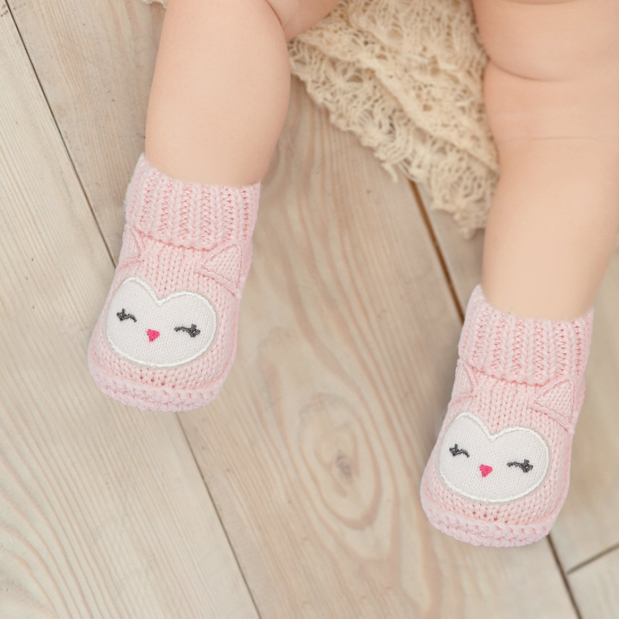 Baby Moo Blushing Newborn Crochet Socks Booties - Pink