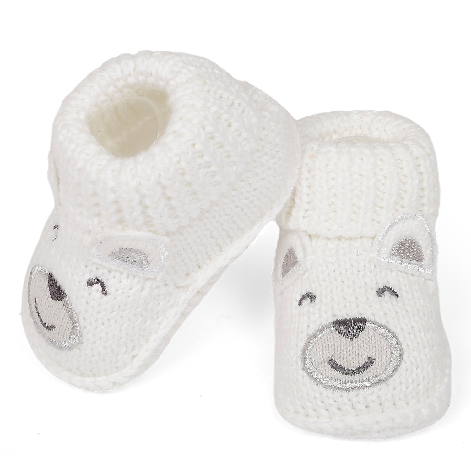 Baby Moo Happy Teddy Newborn Crochet Socks Booties - White