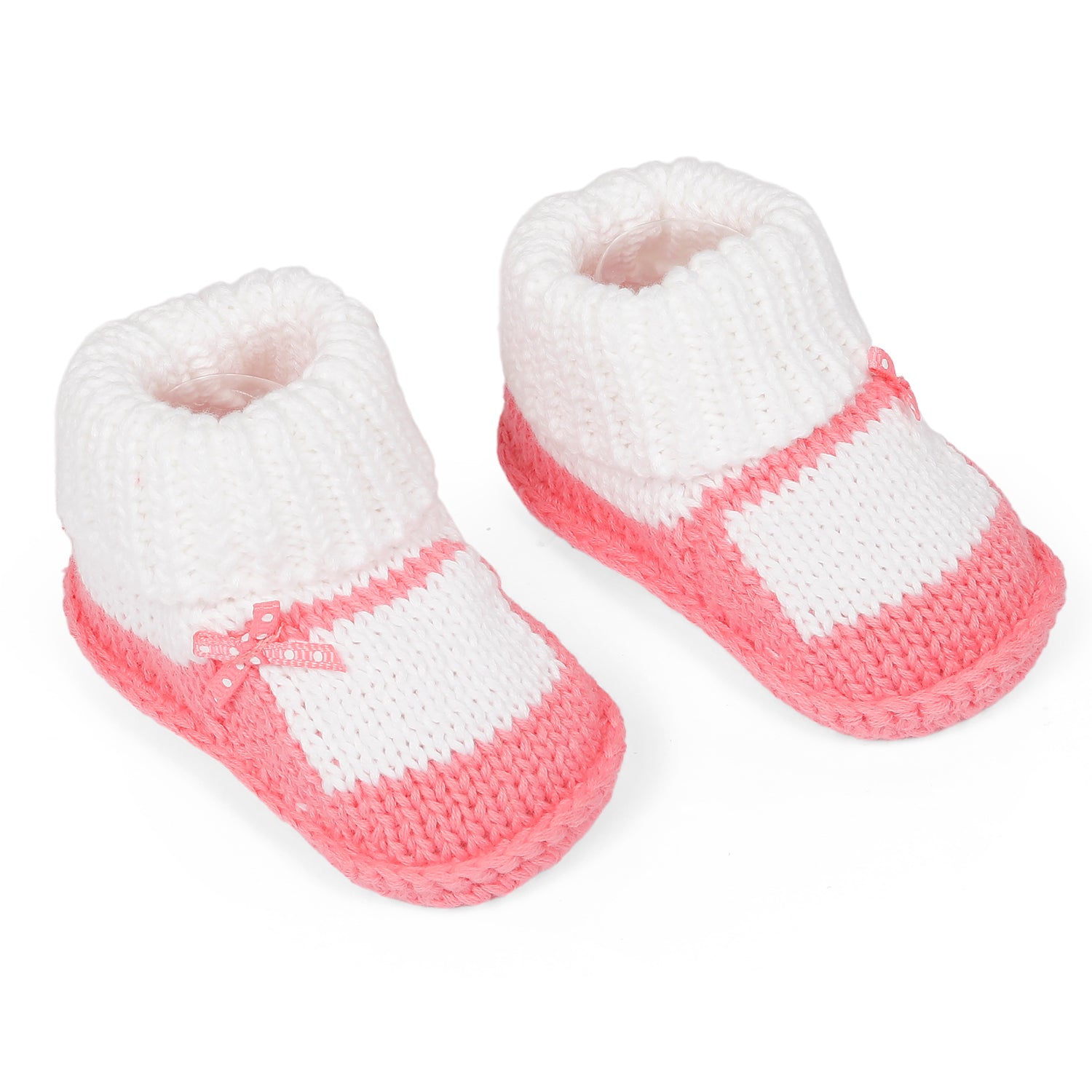 Baby Moo Bow Newborn Crochet Socks Booties - Pink