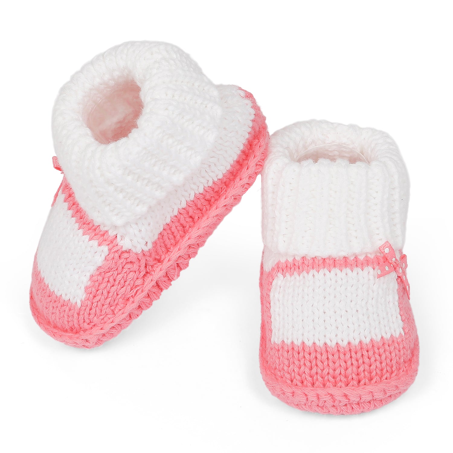 Baby Moo Bow Newborn Crochet Socks Booties - Pink