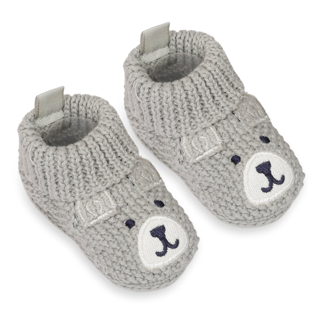 Baby Moo Bear Newborn Crochet Socks Booties - Grey