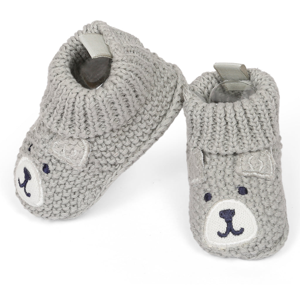 Baby Moo Bear Newborn Crochet Socks Booties - Grey