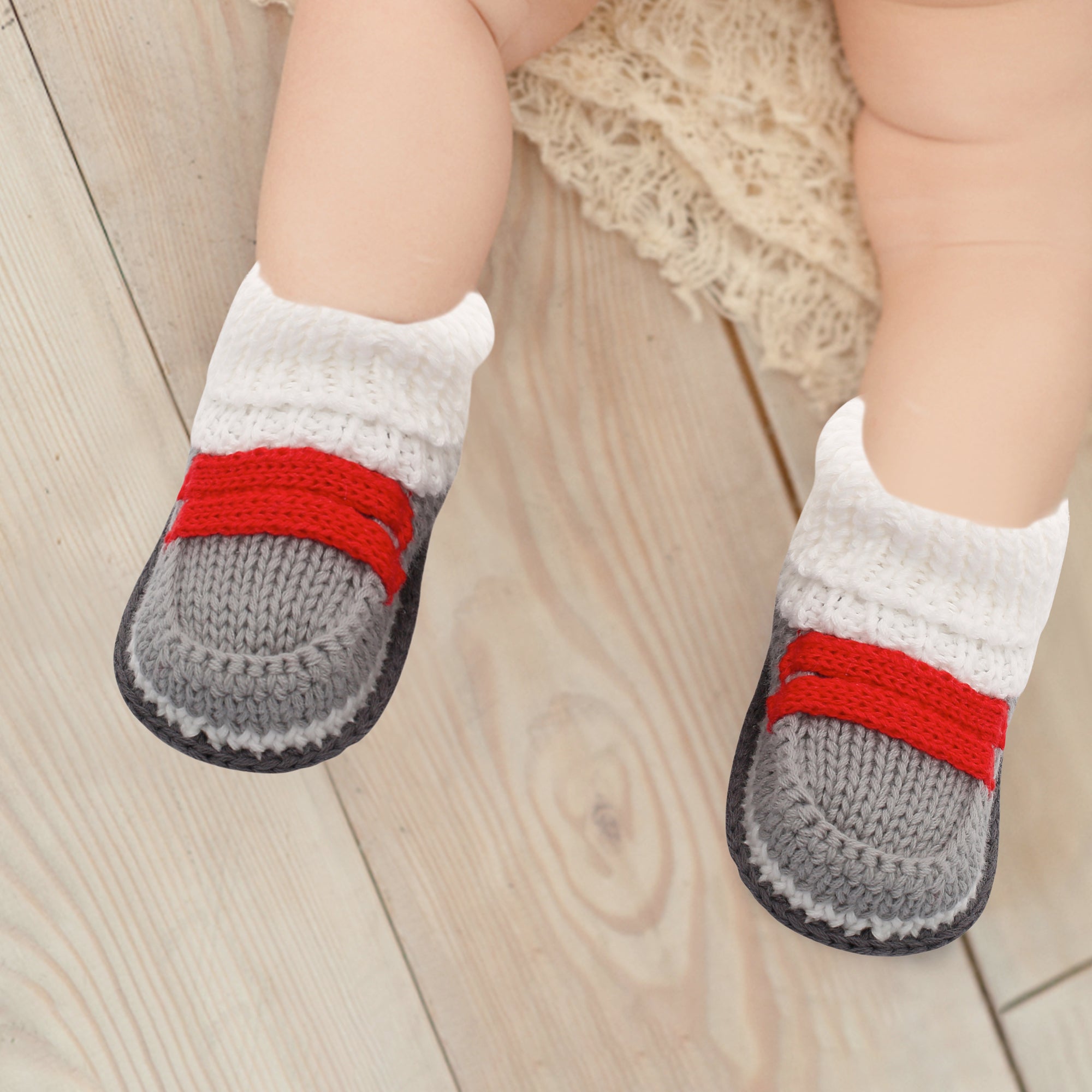 Baby Moo Smart Grey And Red Socks Booties