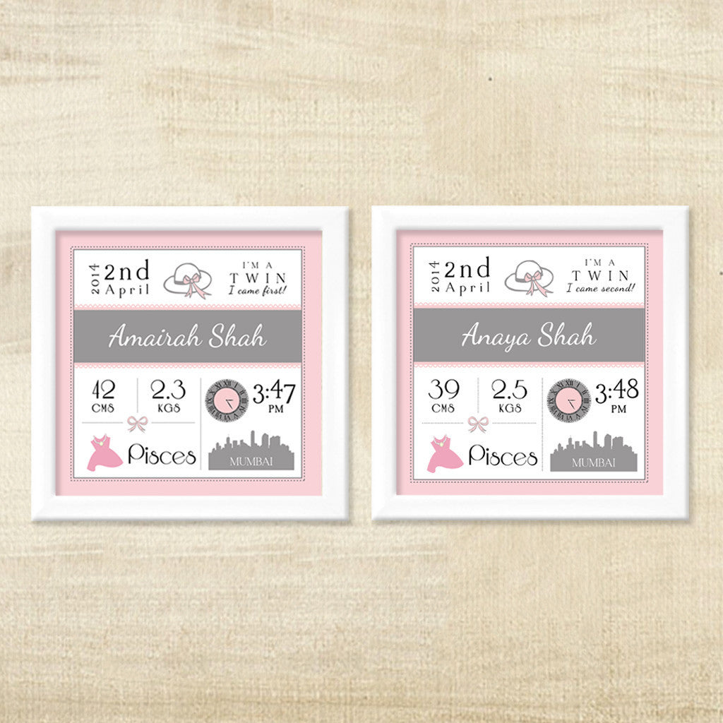 Birth Statisics Frames for Twins, Set of 2
