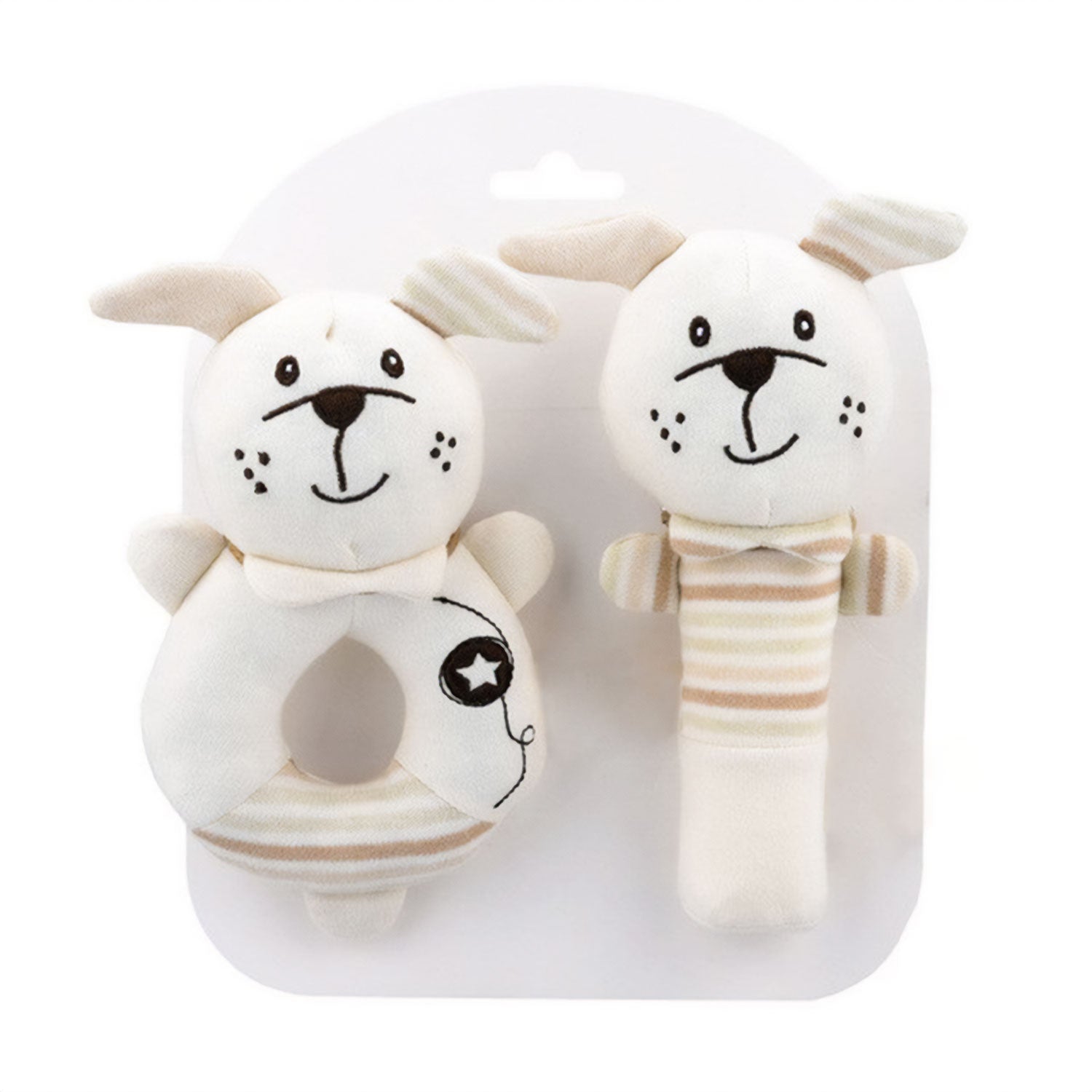 Baby Moo Puppy Love 2 Pack Squeaker Handheld Rattle Toy - Cream