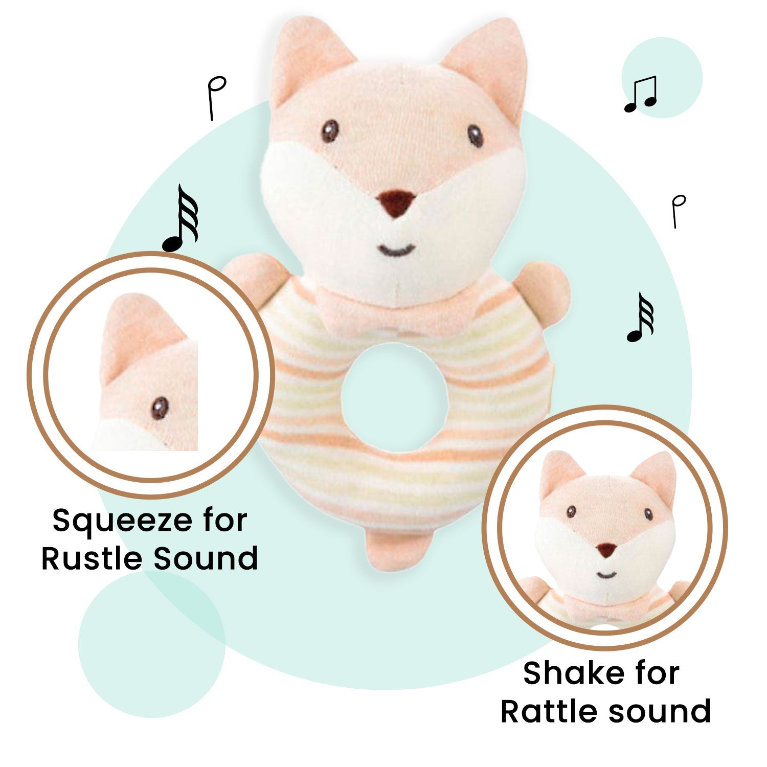 Baby Moo Foxy Fun 2 Pack Squeaker Handheld Rattle Toy - Beige