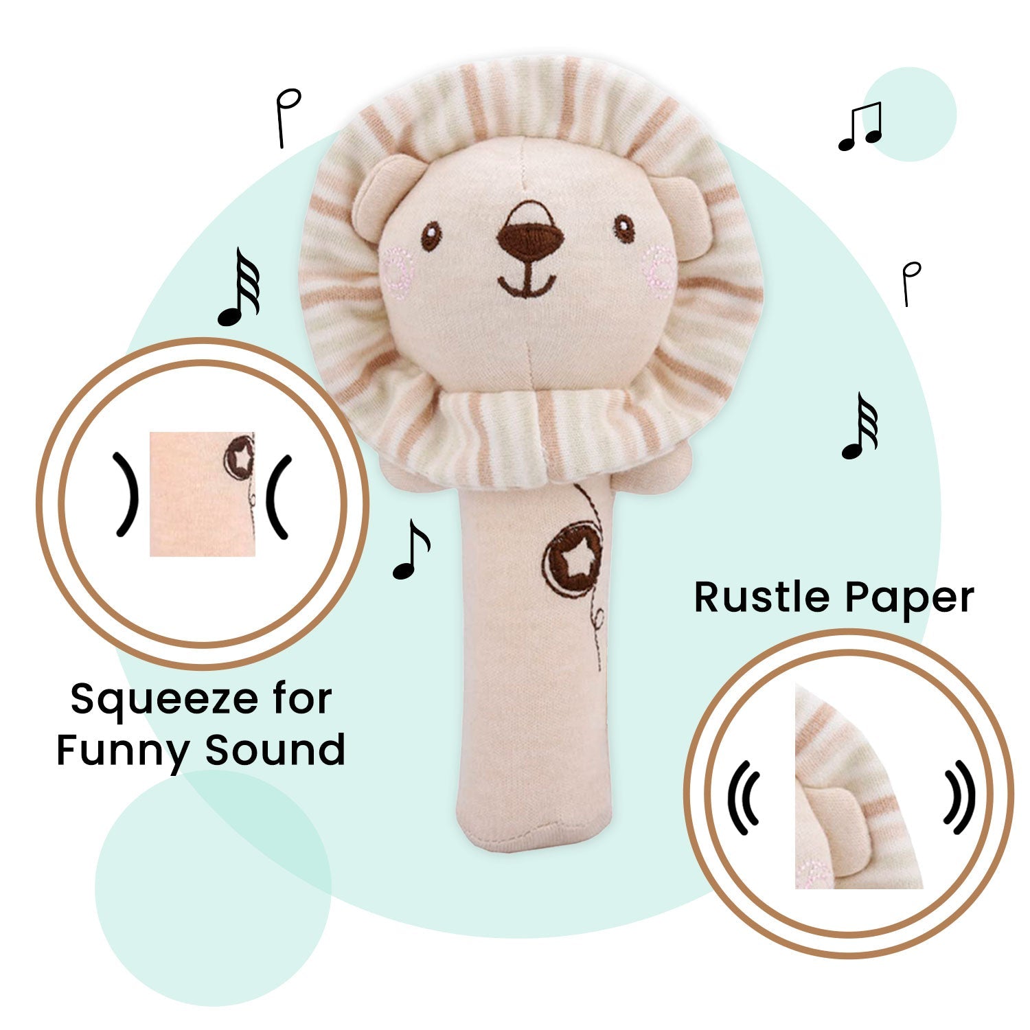 Baby Moo Little Lions 2 Pack Squeaker Handheld Rattle Toy - Beige