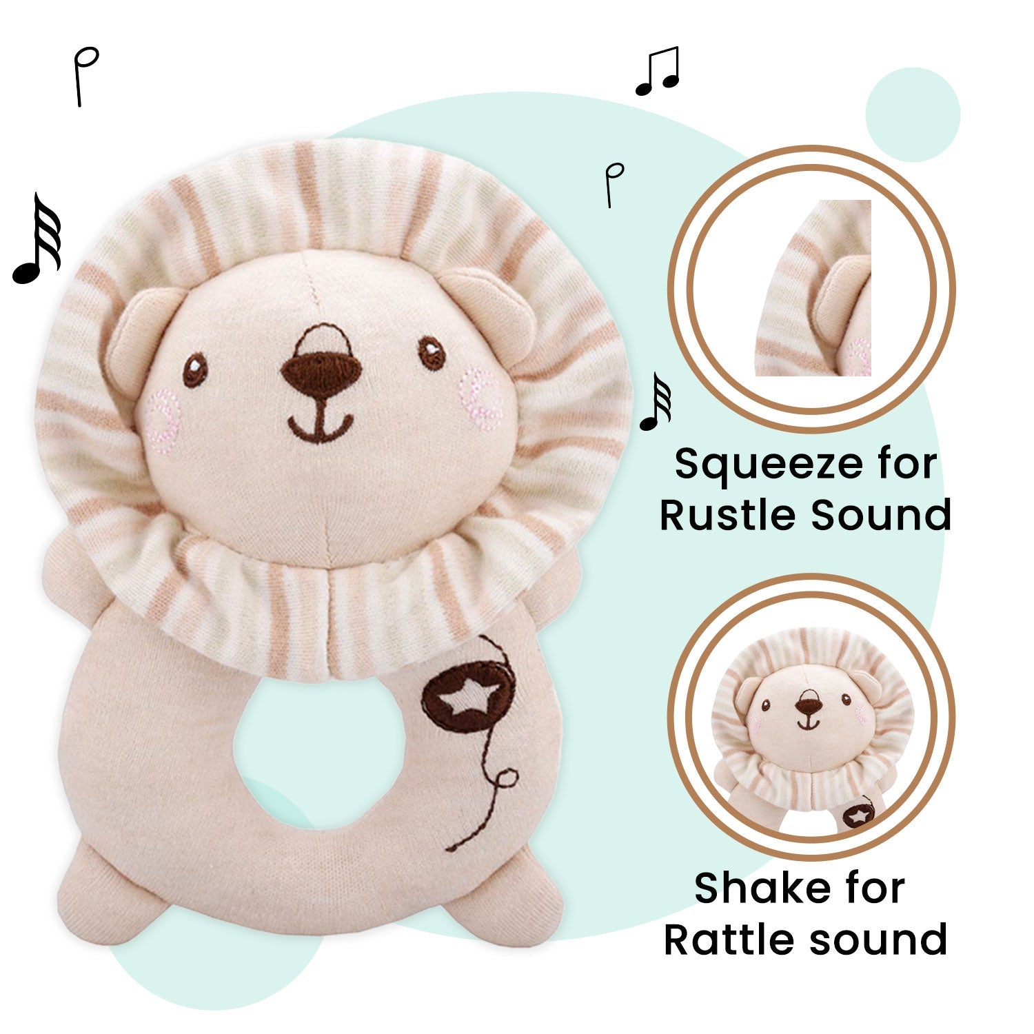 Baby Moo Little Lions 2 Pack Squeaker Handheld Rattle Toy - Beige