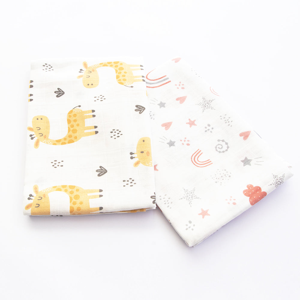 BABY GIRAFFE & MAGICAL RAINBOWS - ORGANIC LUXURY SWADDLES SET