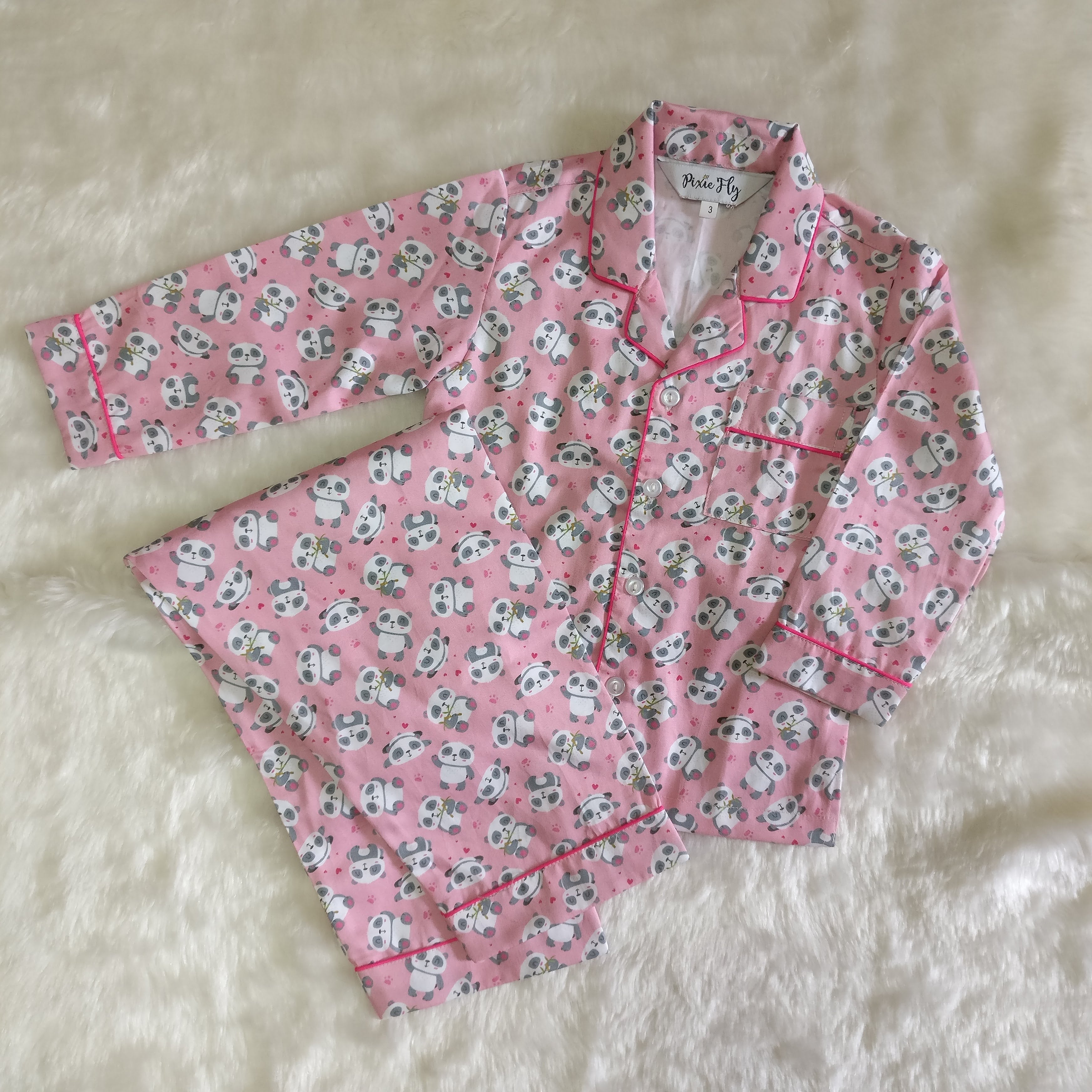 Kid's Pyjama Set - Baby Pandas on Pink