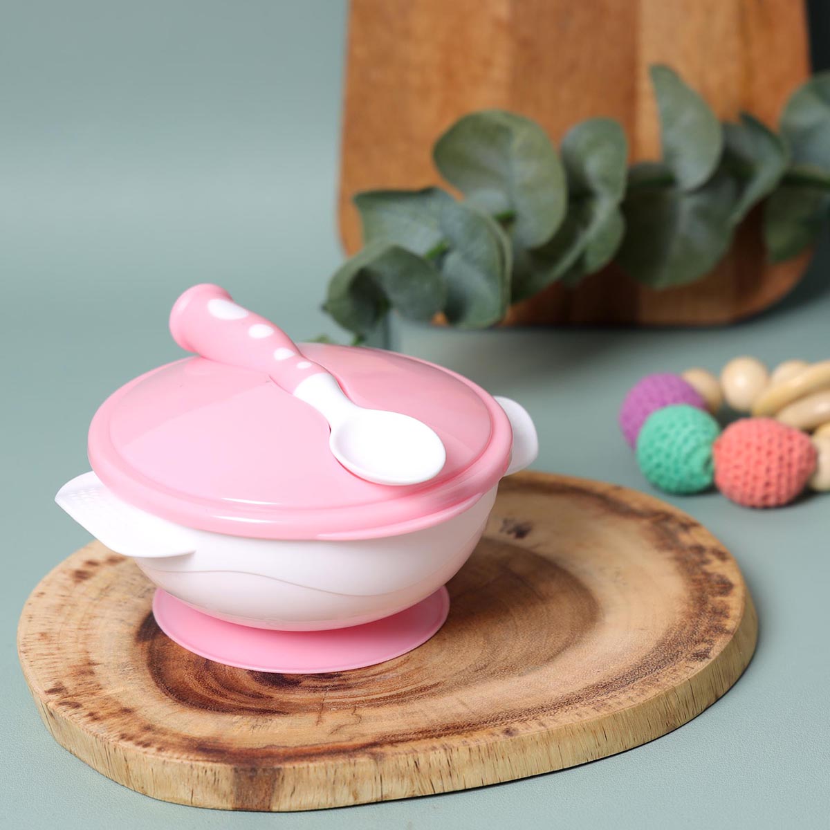 Baby Pink Suction Bowl with Spoon