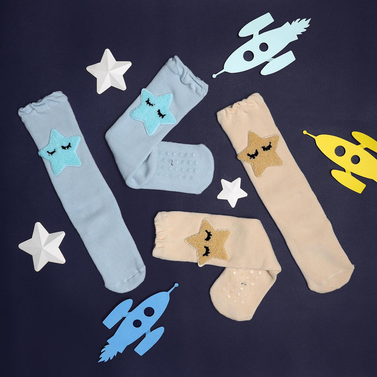 Baby Stars Cozy Socks - Blue and Yellow (12-24M)