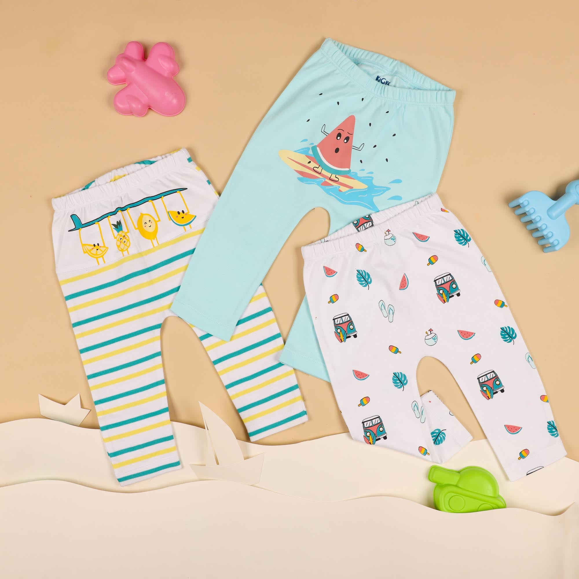 Kicks & Crawl - Ocean Child Diaper Leggings - 3 Pack (NB, 0-24 Months)