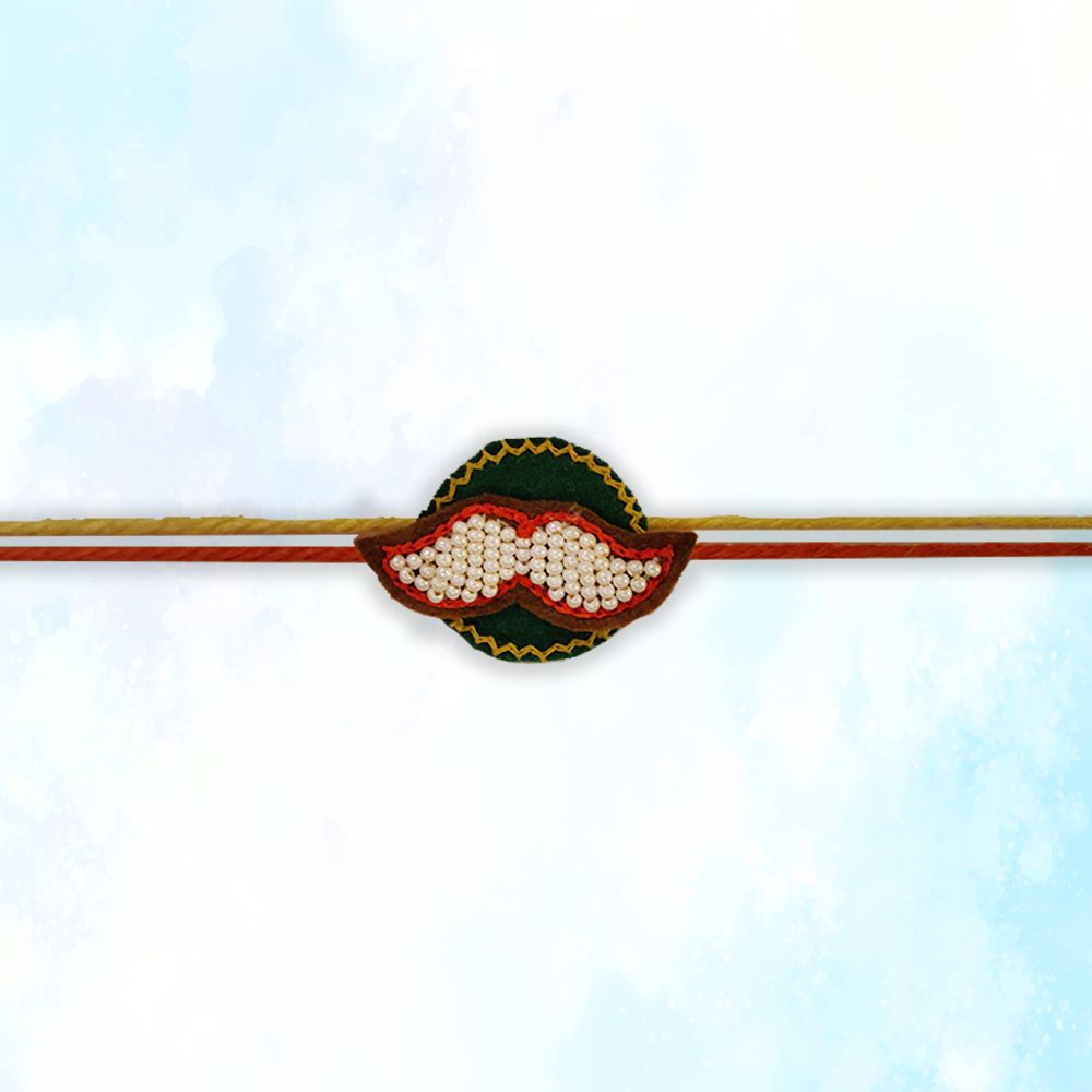 Beaded Moustache Rakhi - White