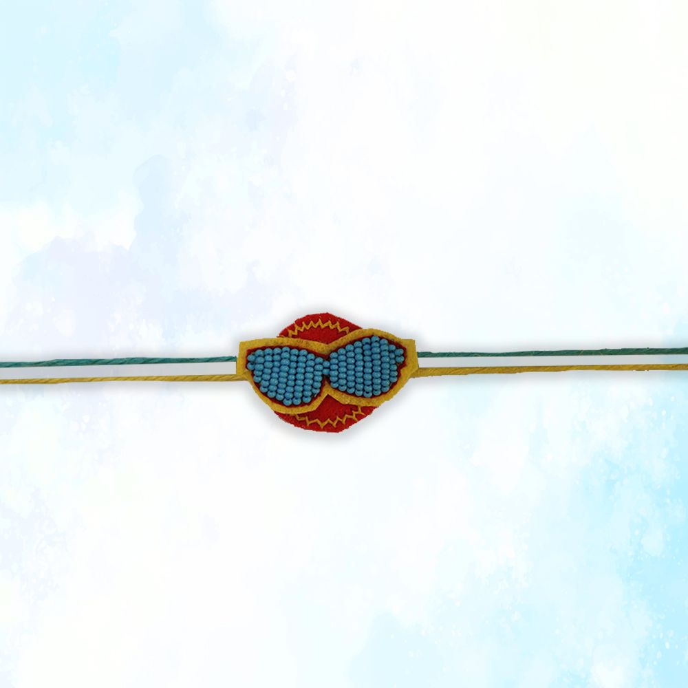 Beaded Moustache Rakhi - Blue Yellow