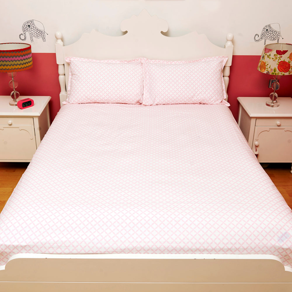 Bedsheet Set - Pink Jaal, Single/Double Bed Sizes Available