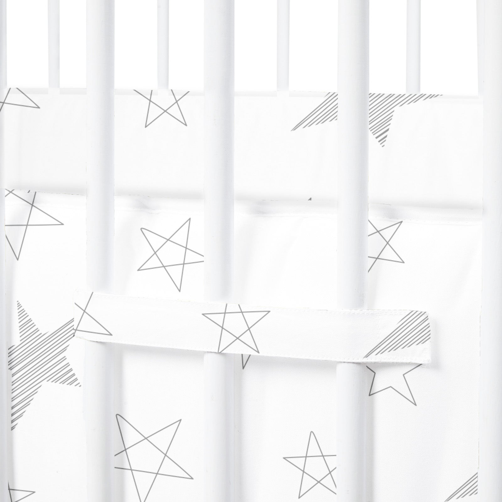 The White Cradle Baby Safe Cot Bumper Pad, Fits all Standard Cribs, Thick Padded Protective Liner for Child Nursery Bed, Soft Organic Cotton Fabric, Breathable, Non-Allergenic - Big Stars