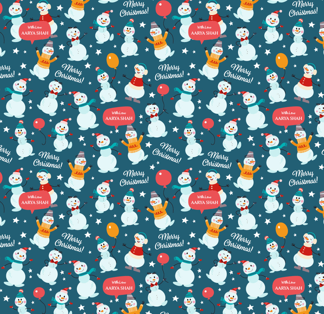 Personalised Wrapping Paper 19 x 26.5" - Blue Snowman, Set of 5
