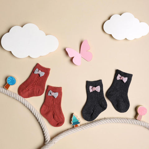 Bows & Toes Red & Black Socks - 2 pack (0-12 Months)
