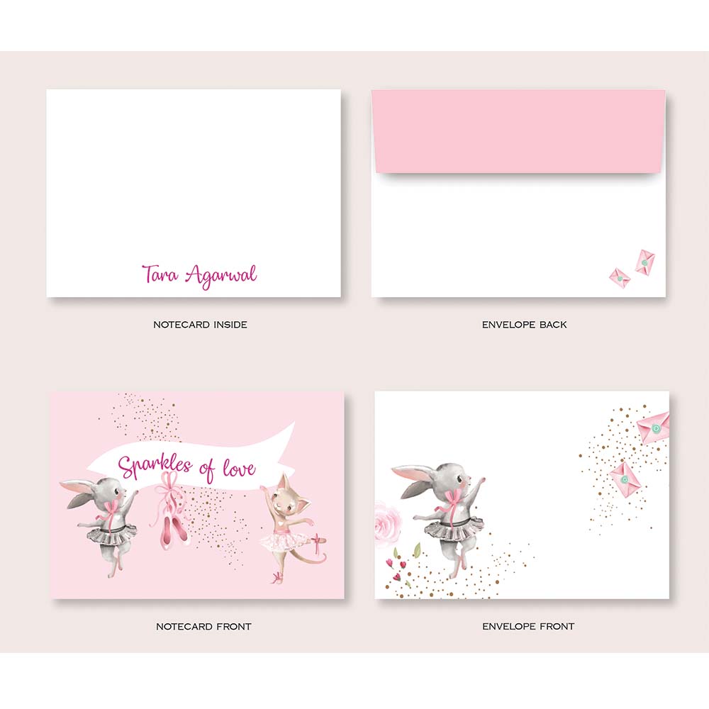 Bunny Ballerina -Folded-Notecards + Envelopes - Set of 25