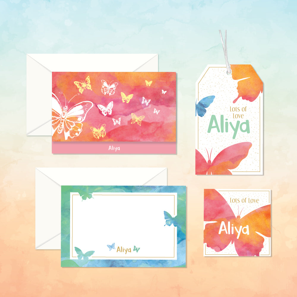 Personalized Stationery Gift Set - Butterfly, Set of 24 or 48