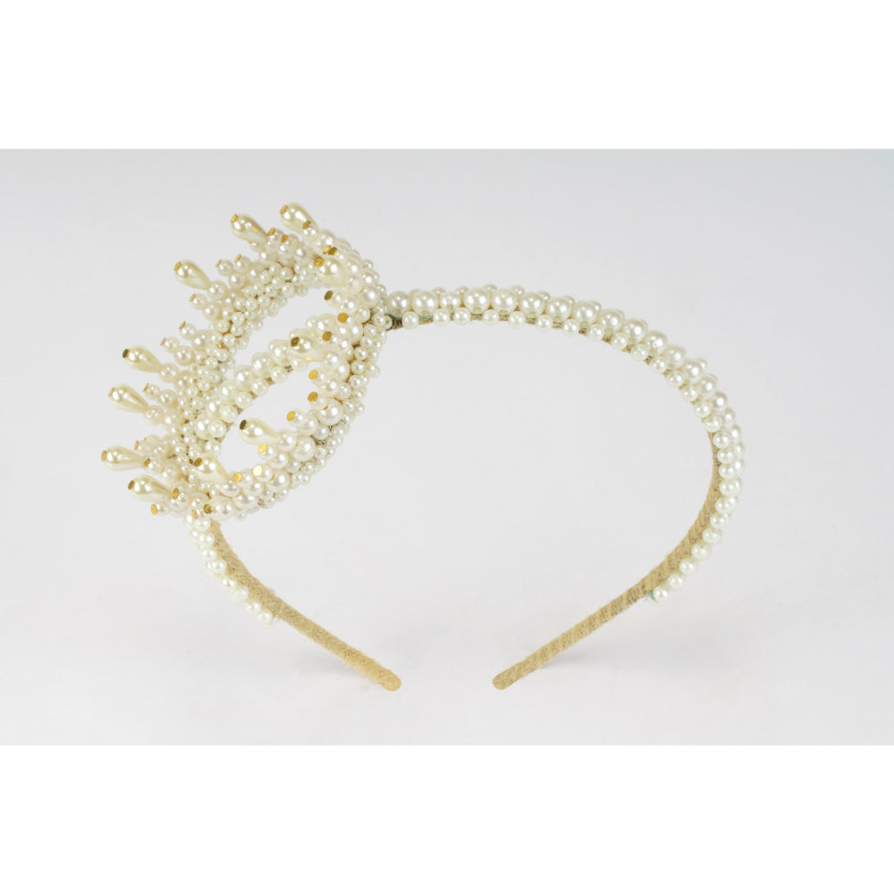 CHOKO Snow Queen's Pearl Crown Headband - Off White - Handcrafted