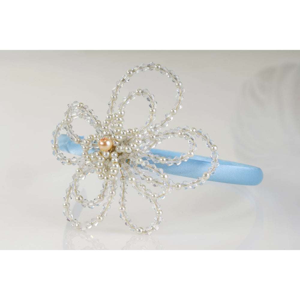 CHOKO Blue Floral Beaded Hairband With Pearls - Blue, Off White