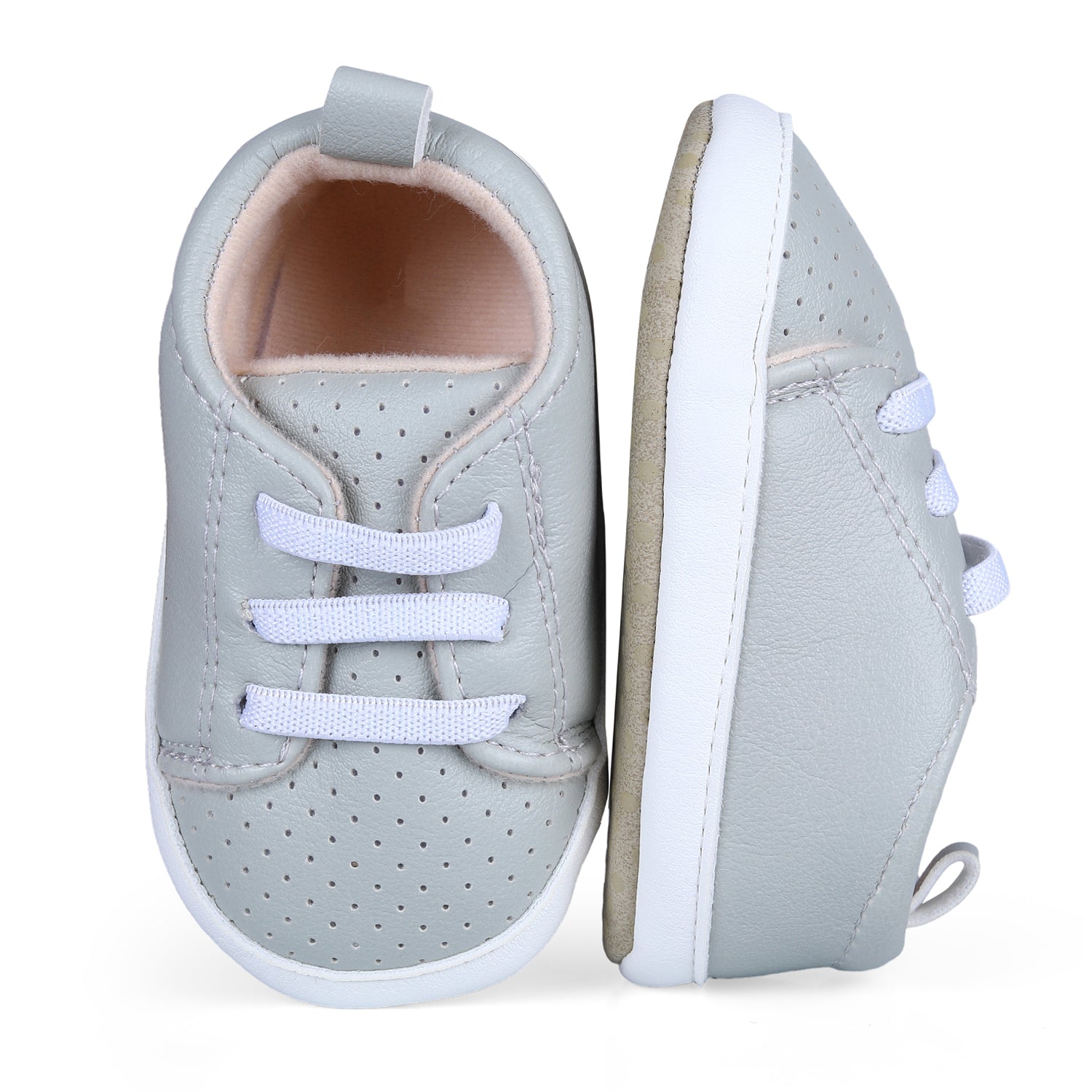 Baby Moo Lace-Up Comfortable And Breathable Infant Anti-Slip Sneaker Shoes - Grey