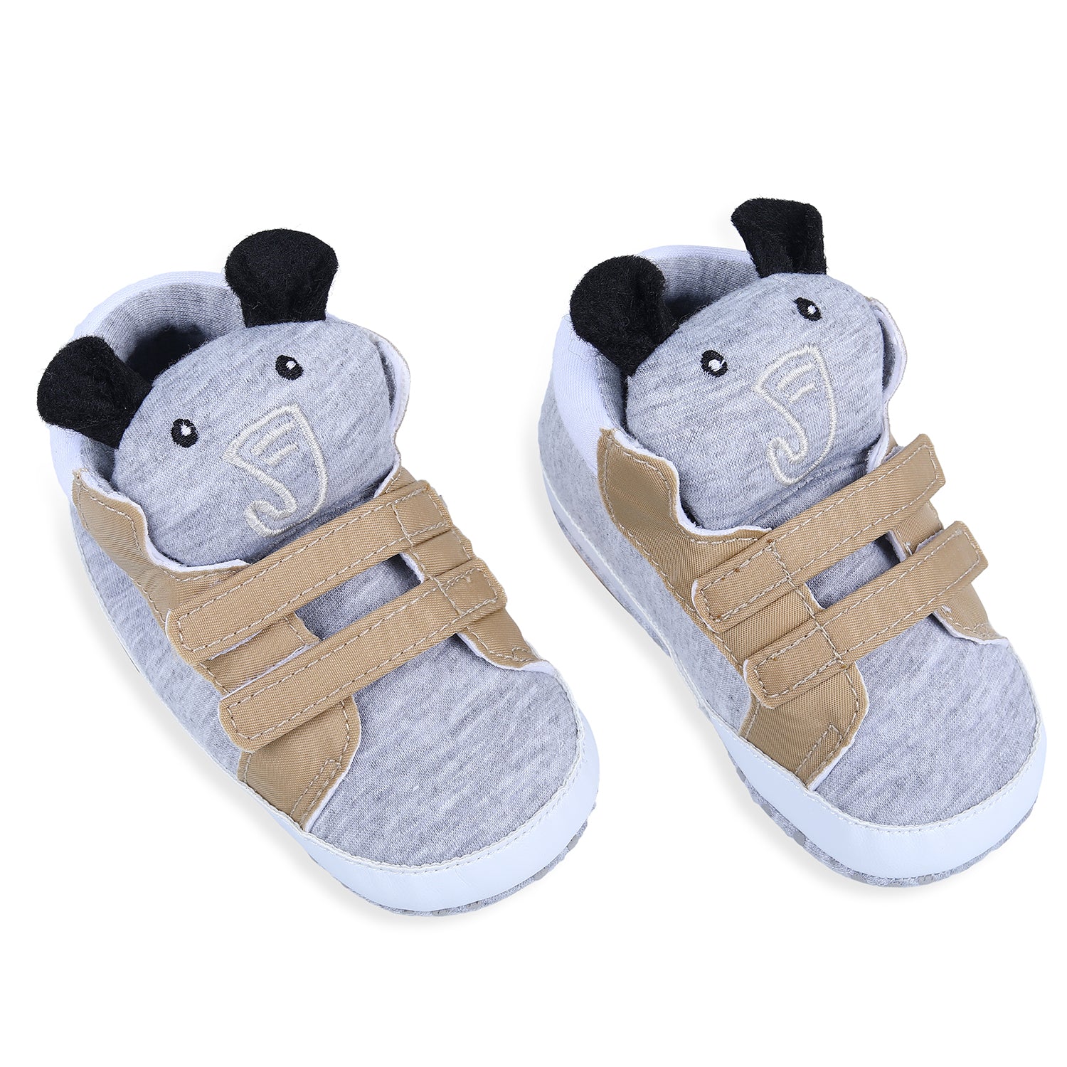 Baby Moo Elephant Cute And Stylish Comfy Velcro Booties - Grey