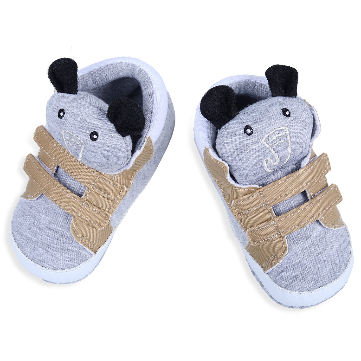 Baby Moo Elephant Cute And Stylish Comfy Velcro Booties - Grey