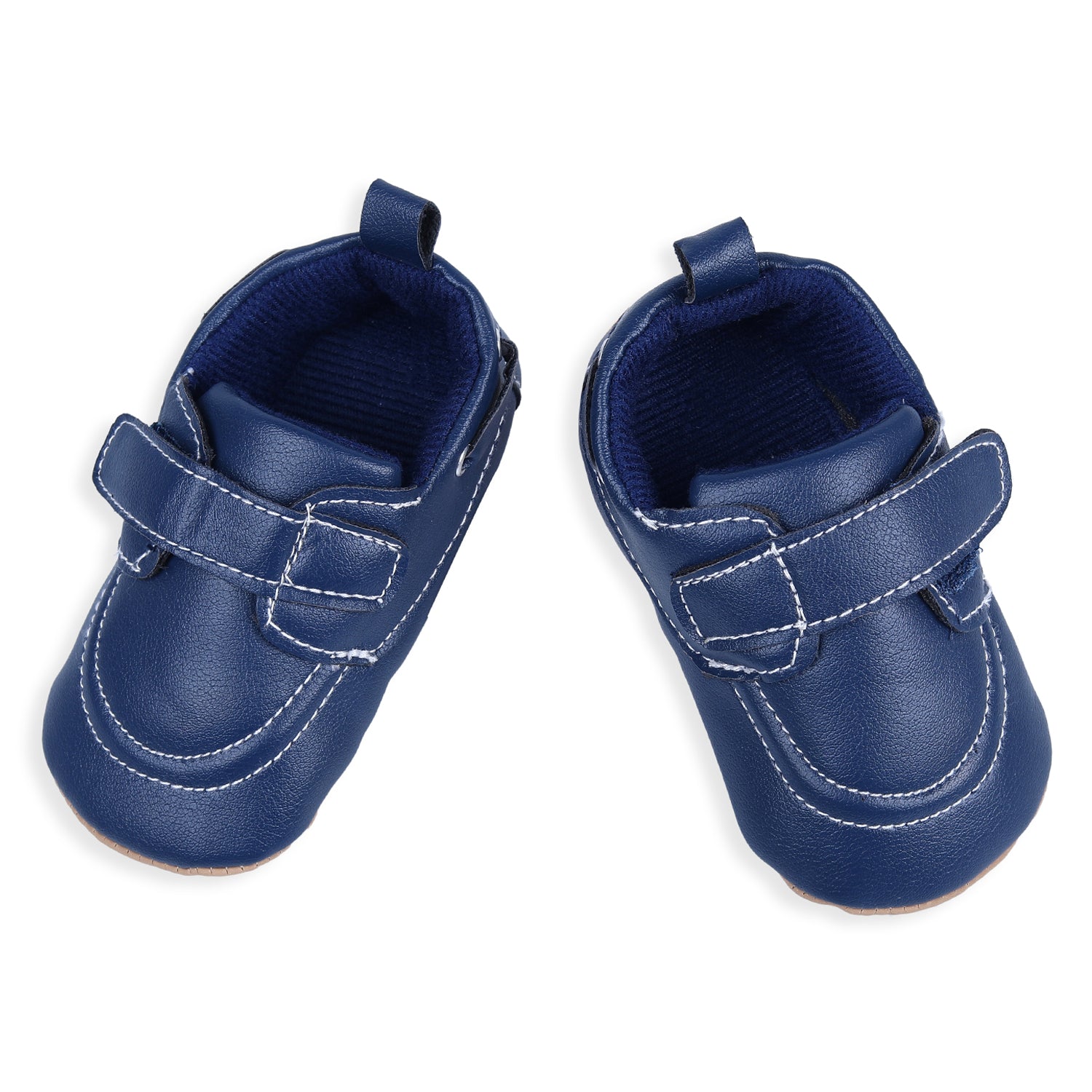Baby Moo Solid Hookloop Stylish Leather Velcro Shoes - Navy Blue