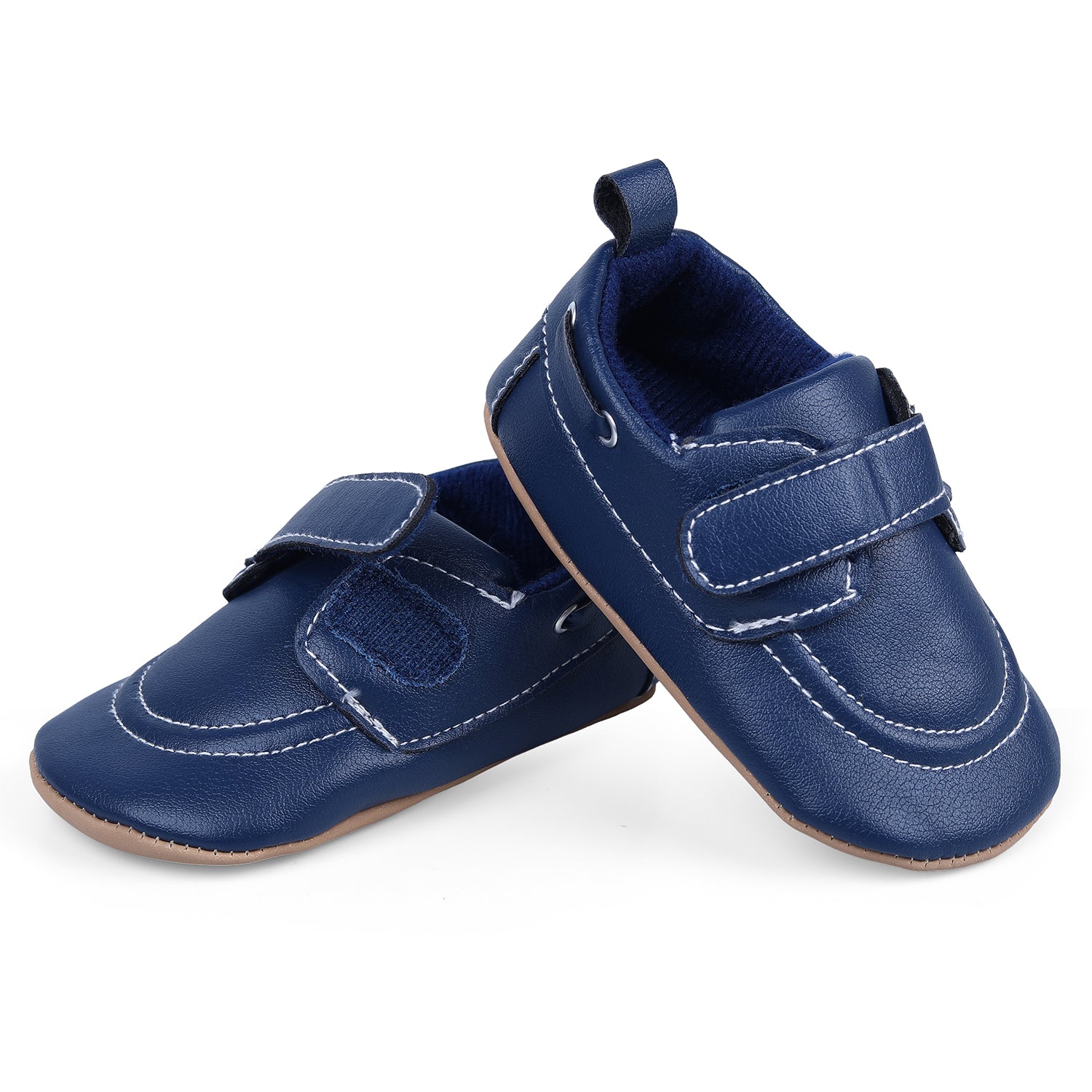 Baby Moo Solid Hookloop Stylish Leather Velcro Shoes - Navy Blue
