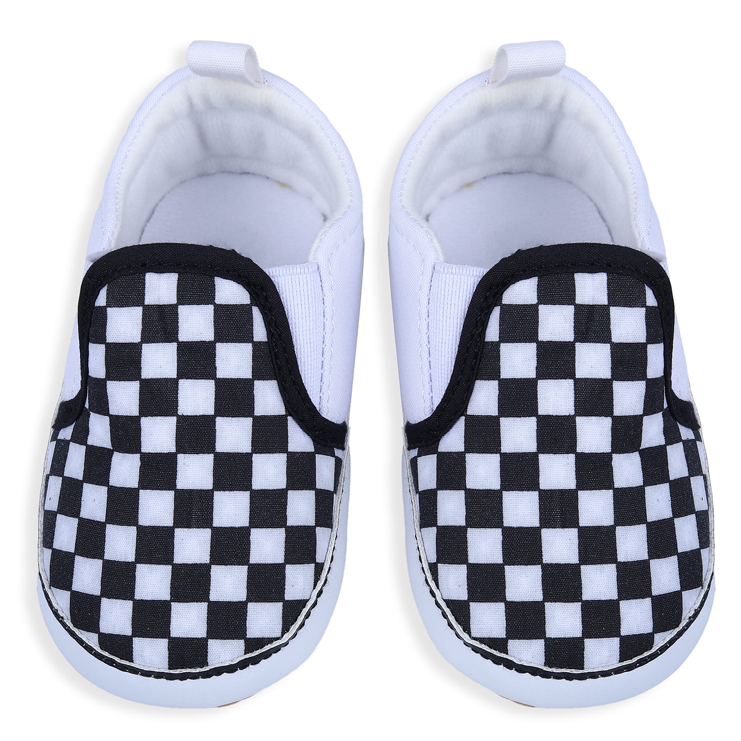 Baby Moo Classic Checkerboard Signature Comfortable Slip-On Booties - Black And White