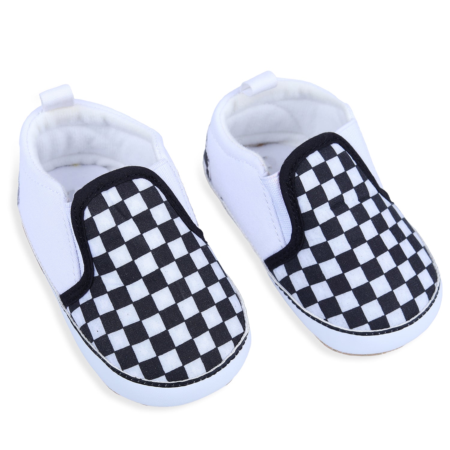 Baby Moo Classic Checkerboard Signature Comfortable Slip-On Booties - Black And White