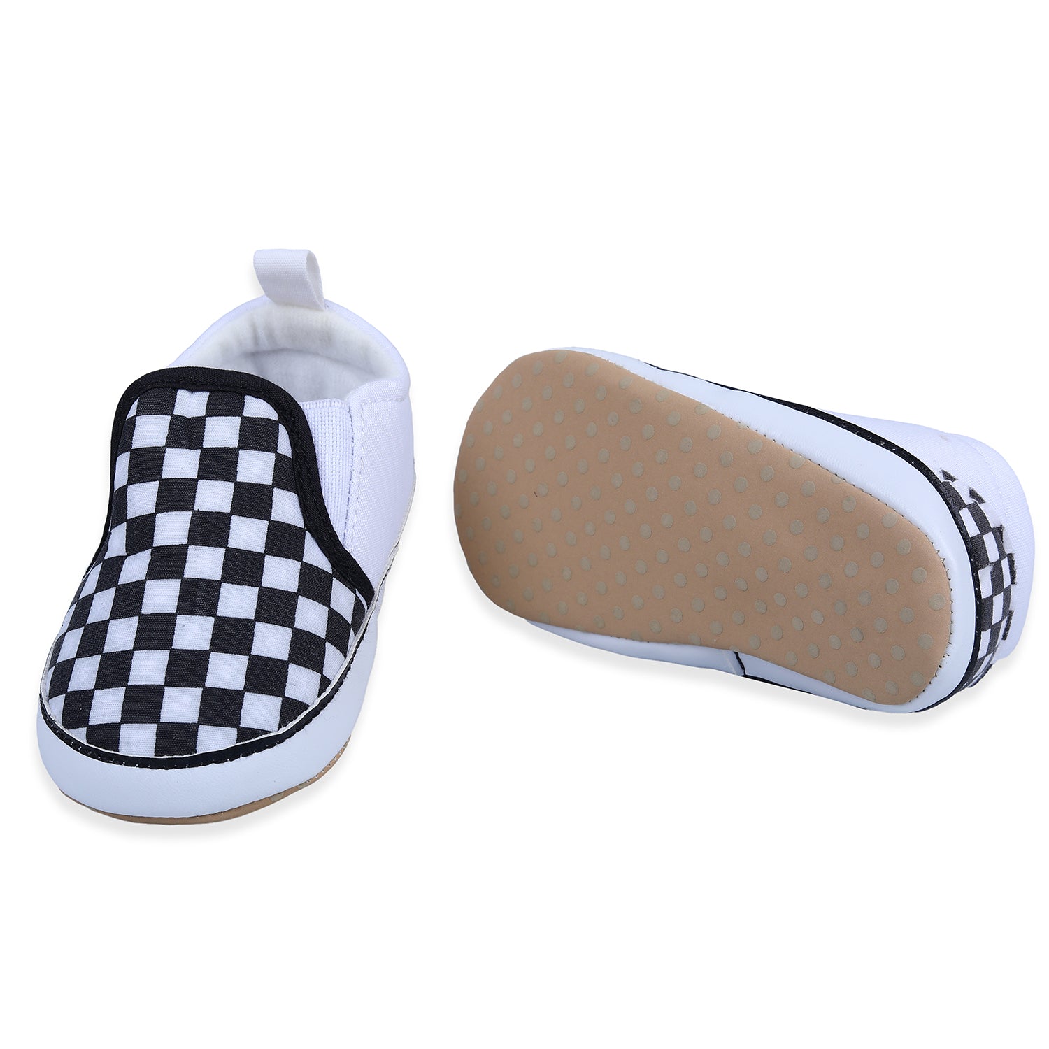 Baby Moo Classic Checkerboard Signature Comfortable Slip-On Booties - Black And White