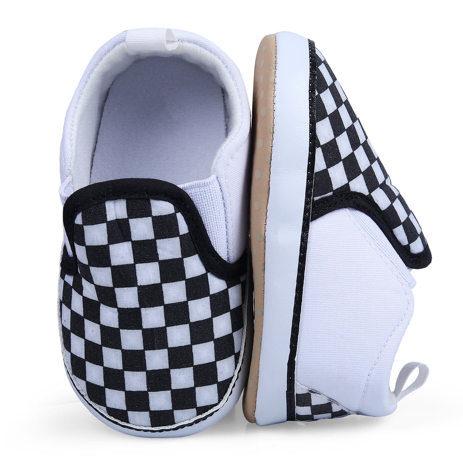 Baby Moo Classic Checkerboard Signature Comfortable Slip-On Booties - Black And White