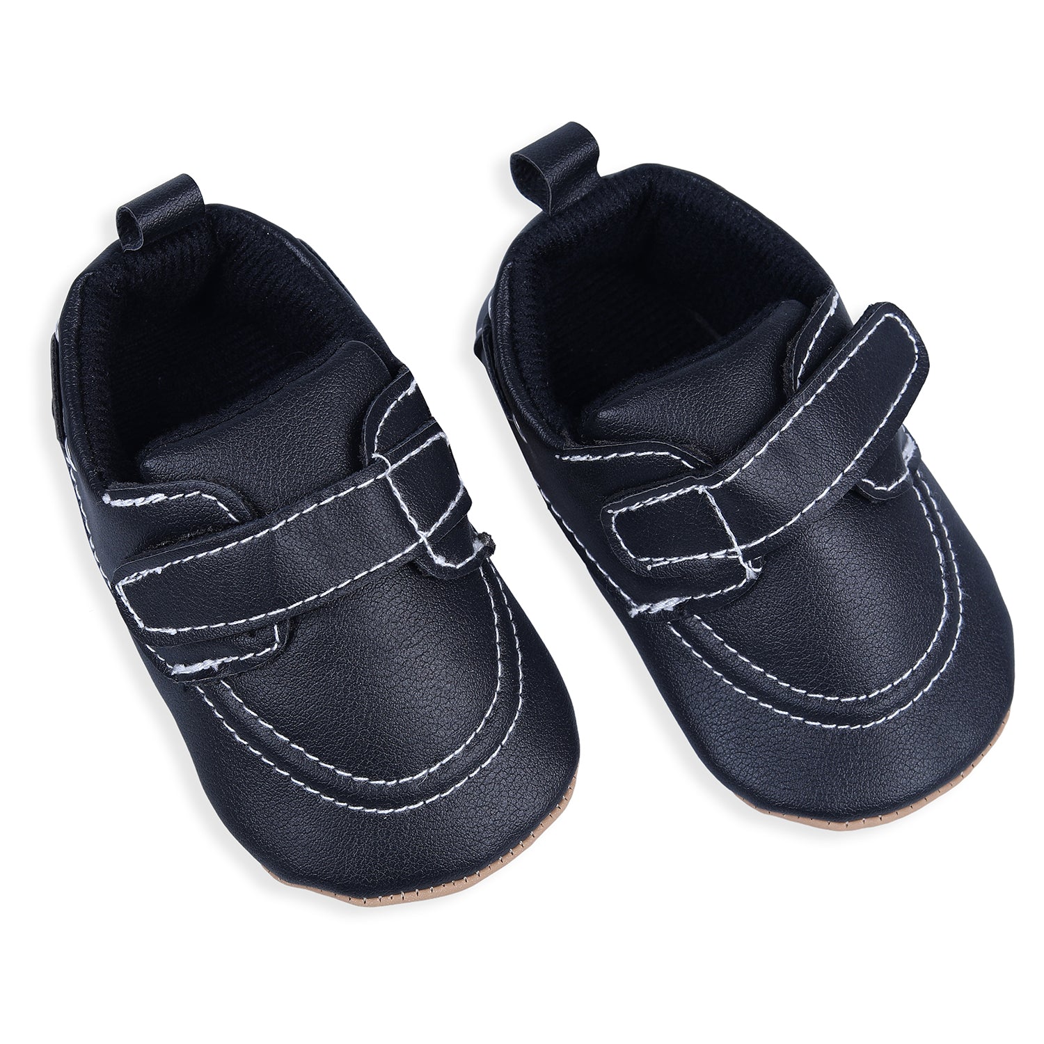 Baby Moo Solid Hookloop Stylish Leather Velcro Shoes - Black