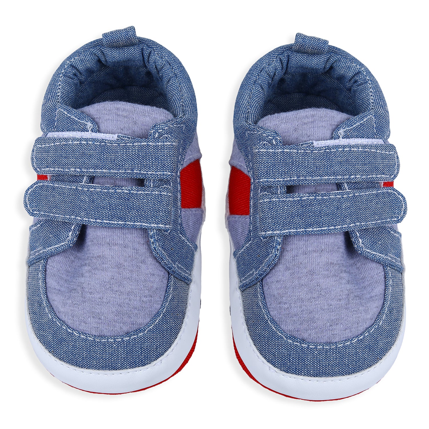 Baby Moo Colour Blocked Cute And Casual Denim Velcro Booties - Blue And Red
