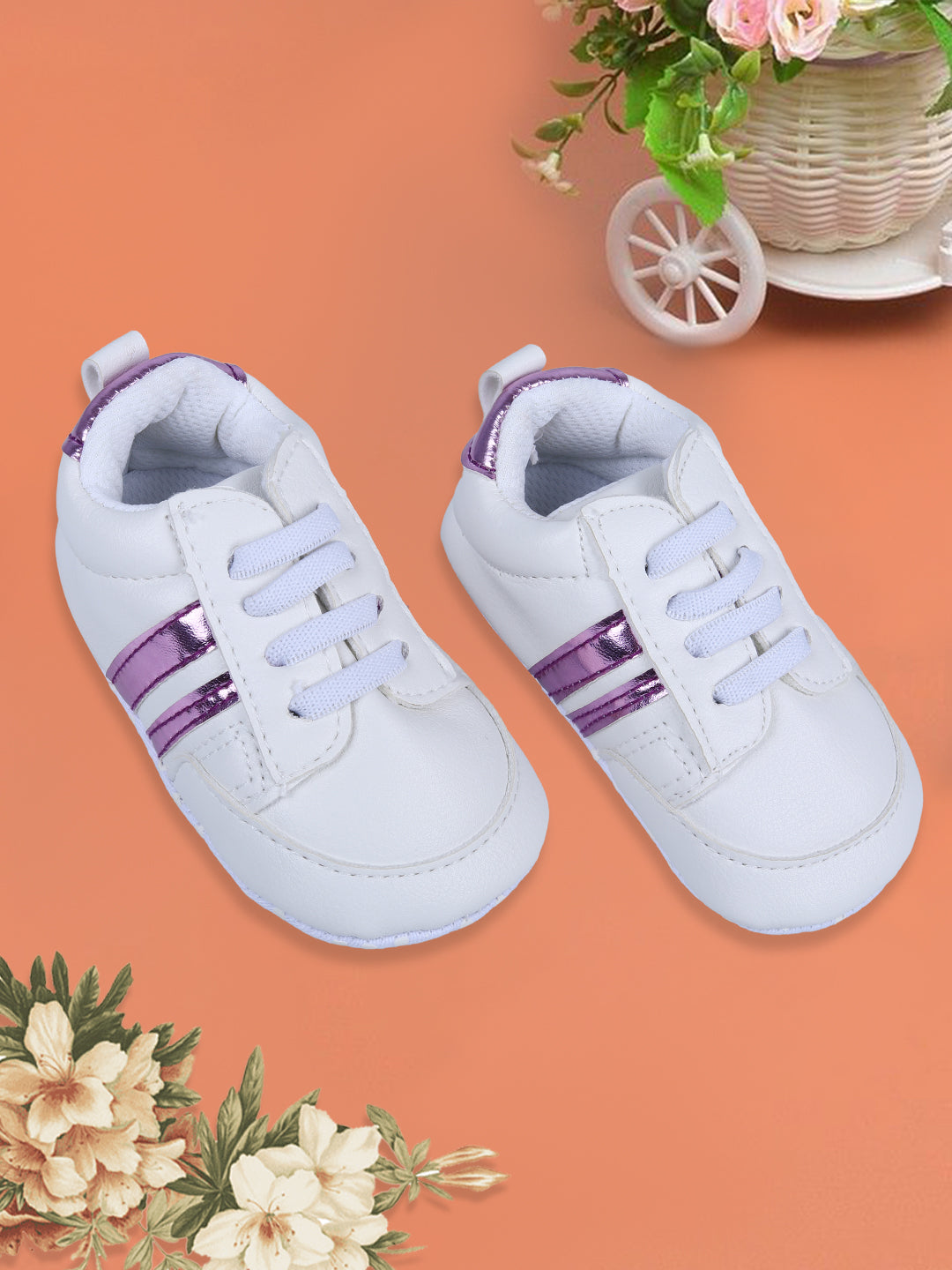 Baby Moo Metallic Stripes Fancy Infant Anti-Slip Sneaker Shoes - White